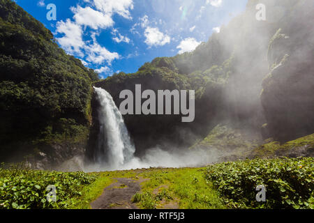 Cascada Río Malo, powerful and huge waterfall of white water in El Chaco, Napo province Stock Photo