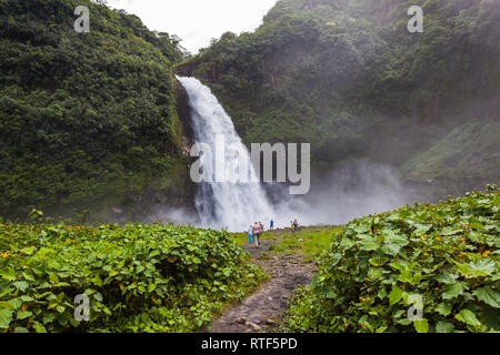 Cascada Río Malo, powerful and huge waterfall of white water in El Chaco, Napo province Stock Photo