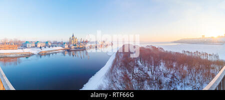 Morning panorama of the city of Nizhny Novgorod in the spring Stock Photo