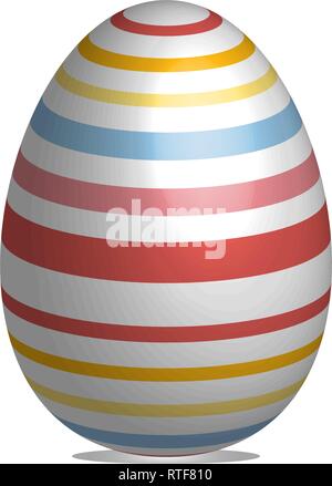 Easter egg isolated on white background with colorful stripes and shadow. Stock Vector