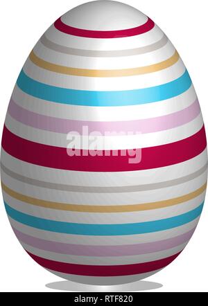 Easter egg isolated on white background with colorful stripes and shadow. Stock Vector