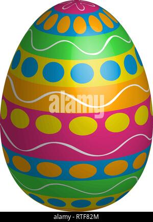 Colorful easter egg isolated on white background with stripes, circles, lines and plastic shading. Stock Vector