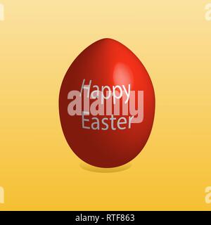 Happy Easter red egg with text. Yellow gradient background. Stock Vector