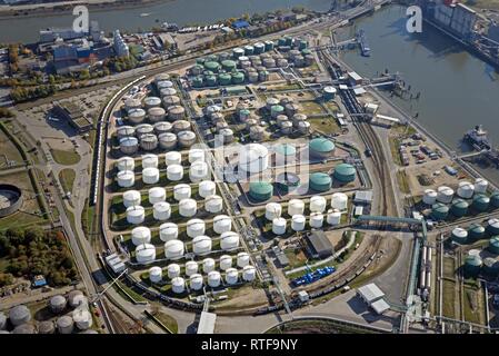 Aerial view, Tank farm Vopak, storage of mineral oil, gas and chemical products, Port of Hamburg, Hamburg, Germany