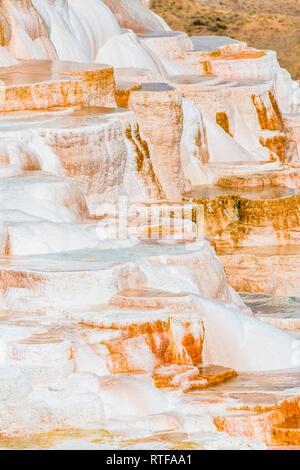 Sinter terraces with calcareous tuff deposits, hot springs, colorful mineral deposits, Palette Springs, Lower Terraces Stock Photo