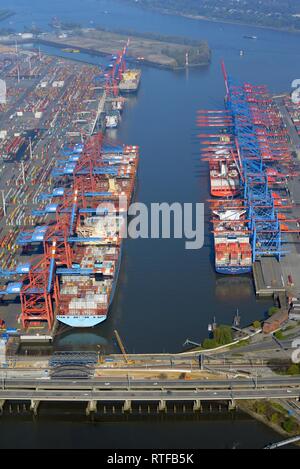 Aerial view, Eurogate and Burchardkai at Waltershofer Hafen harbour, container port, Hamburg, Germany Stock Photo