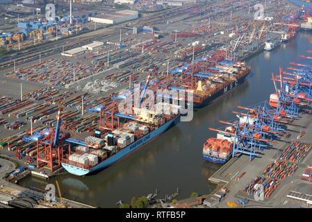 Aerial view, Eurogate and Burchardkai at Waltershofer Hafen harbour, container port, Hamburg, Germany Stock Photo