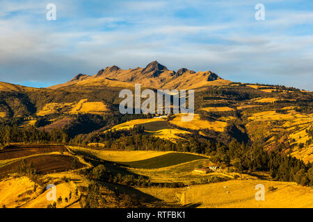 Pasochoa, Andean landscape in the morning with golden and orange tones Stock Photo