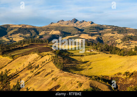Pasochoa, Andean landscape in the morning with golden and orange tones Stock Photo