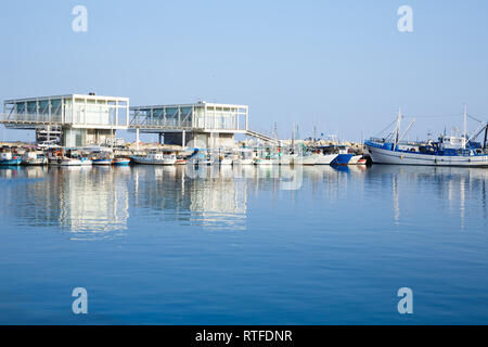 The modern area Marina with the fishing boats in Limassol, Cyprus. Stock Photo