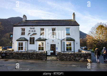 The Fish Inn pub and restaurant at Lake Buttermere, Lake District national park,Cumbria,England Stock Photo