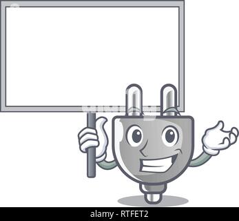 Bring board power plug stuck the cartoon wall Stock Vector