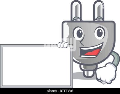 With board power plug stuck the cartoon wall Stock Vector