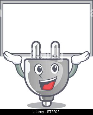 Up board power plug stuck the cartoon wall Stock Vector