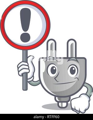 With sign power plug stuck the cartoon wall Stock Vector
