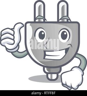 Thumbs up power plug in the character shape Stock Vector