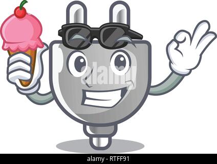 With ice cream power plug in the character shape Stock Vector
