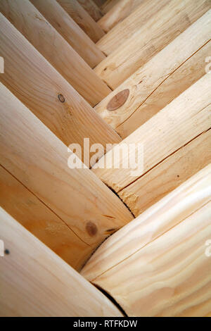 fragment of the new house made only of wooden logs Stock Photo