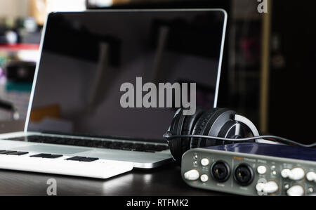 Computer Music Home setup recording equipment studio Stock Photo