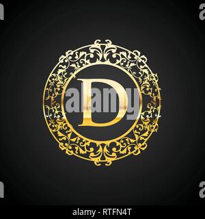 Luxury D letter and gold logo. Vector letter emblem D for Antique, Restaurant, Cafe, Boutique, Hotel, Heraldic, Jewelry Stock Vector