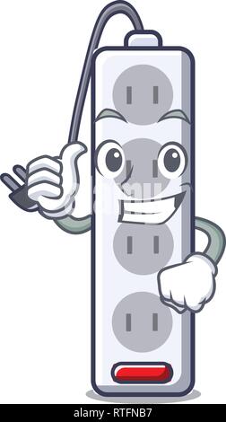 Thumbs up power strip attaches the cartoon table Stock Vector