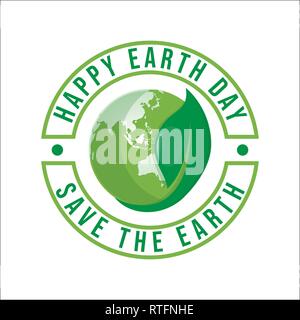 Happy Earth Day logo design.Save earth logo.Earth globe symbol wrapped in the leafs, isolated on a gradient background. Vector Earth Day card Stock Vector