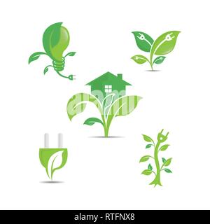 Green ecology vector logo icons. Clean environment, recycling process and renewable energy pictograms. Stock Vector
