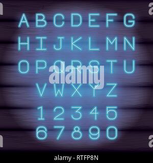 Neon lights alphabet font Stock Vector