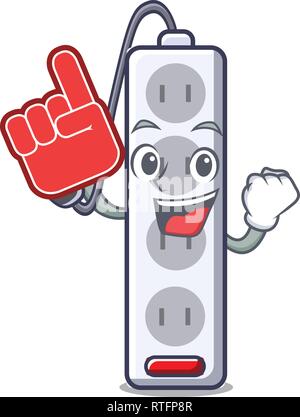 Foam finger isolated power strip with the mascot Stock Vector