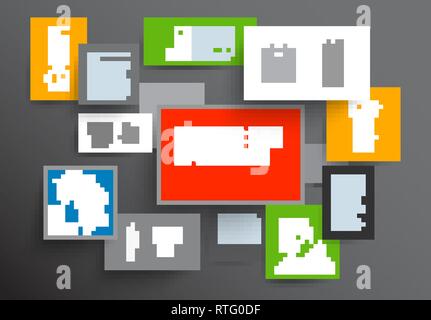 Vector abstract boxes infographic template with place for your content on dark background Stock Vector