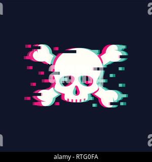 Skull illustration in trendy glitch style Stock Vector