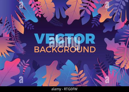 Gradient illustration Background in trendy flat style with plants Stock Vector