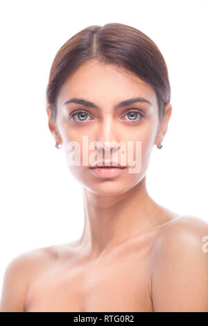bright brunette girl isolated on a white background Stock Photo - Alamy