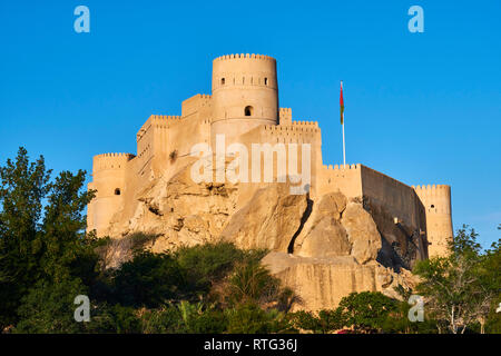 Sultanat of Oman, governorate of Al-Batina, Nakhl, Nakhl Fort or Husn Al Heem, fortress, historic mudbrick building Stock Photo