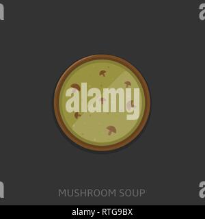 Mushroom soup. Mushroom soup in a bowl, Top view Vector illustration Stock Vector