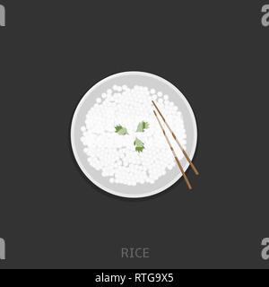 Rice. Rice with chopsticks oin the white bowl Vector illustration Stock Vector