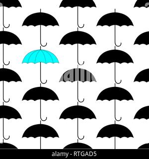 Background of one blue and many black umbrellas seamless pattern. Vector Stock Vector