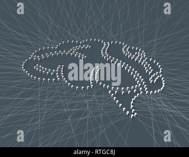 Brain composed of lines, technology network communication Stock Photo