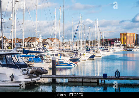 The Ocean Village Marina and Centenary Quay in Southampton, UK. Stock Photo