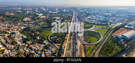 Top view aerial of ' Tram 2 ' overpass, intersection of 1A national road with Hanoi highway. Ho Chi Minh City, Vietnam. View from Dong Nai to 9 Stock Photo