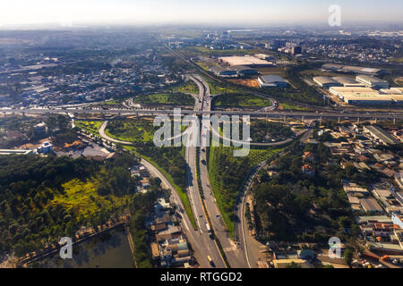 Top view aerial of ' Tram 2 ' overpass, intersection of 1A national road with Hanoi highway. Ho Chi Minh City, Vietnam. View from Dong Nai to 9 Stock Photo