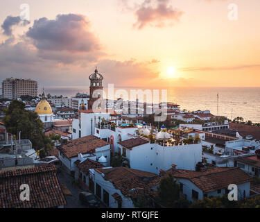 Aerial view of Puerto Vallarta at sunset - Puerto Vallarta, Jalisco, Mexico Stock Photo