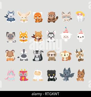cute animals sheep tiger and sloth bear cartoon banner dotted ...