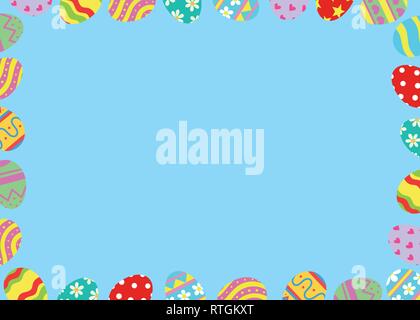 Easter eggs frame border with a black space for a text, logo, or designs. View from above. . Hand drawn vector illustration. Stock Vector