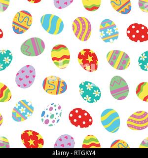 Easter eggs seamless pattern on white background. Hand drawn vector illustration. Stock Vector