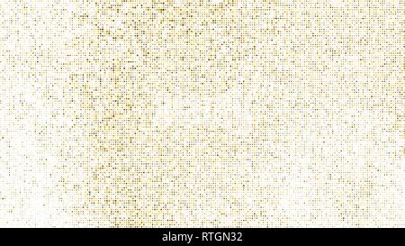 Gold Glitter Halftone Dotted On White Background. Abstract Retro Pattern. Pop Art Style Background. Golden Explosion Of Confetti. Digitally Generated  Stock Vector
