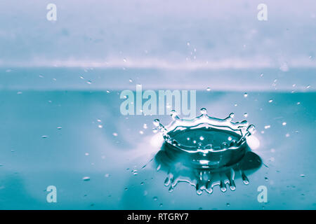 Water splash isolated on blue background Stock Photo