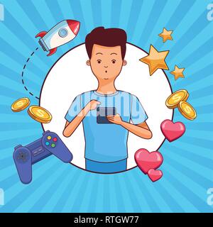 Teenagers and smartphone games Stock Vector