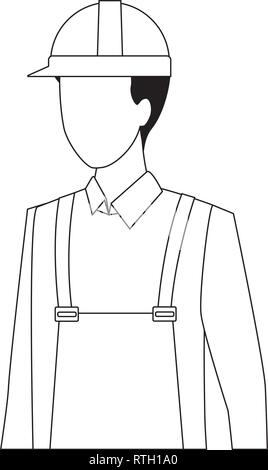 construction worker worker avatar in black and white Stock Vector