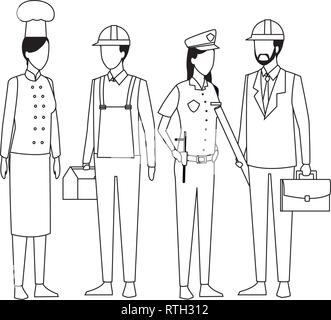 Jobs and professions avatar in black and white Stock Vector